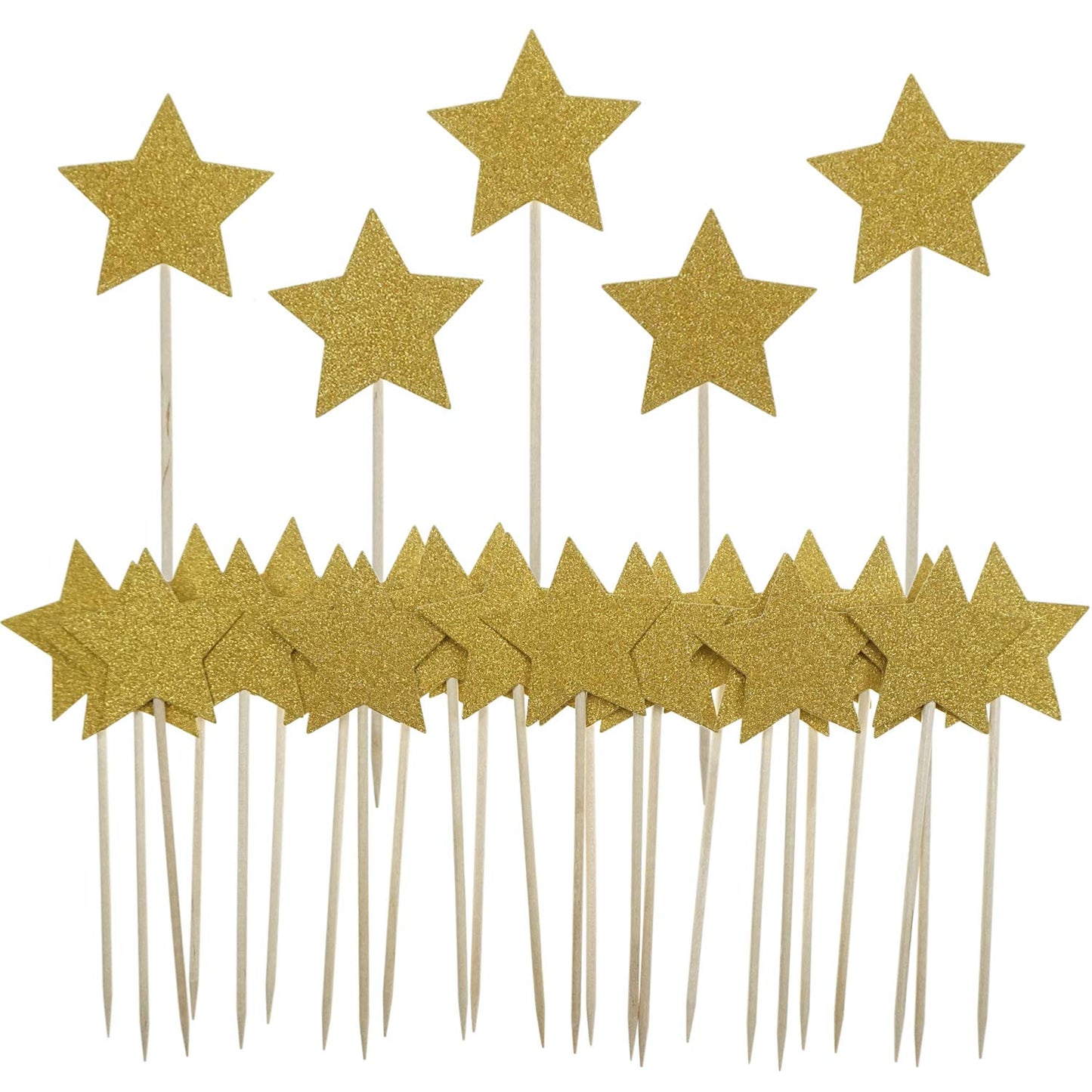 Gold Star Cake Cupcake Decorations Toppers Picks Supplies, Appetizer Picks, 30 Counting by Bilipala