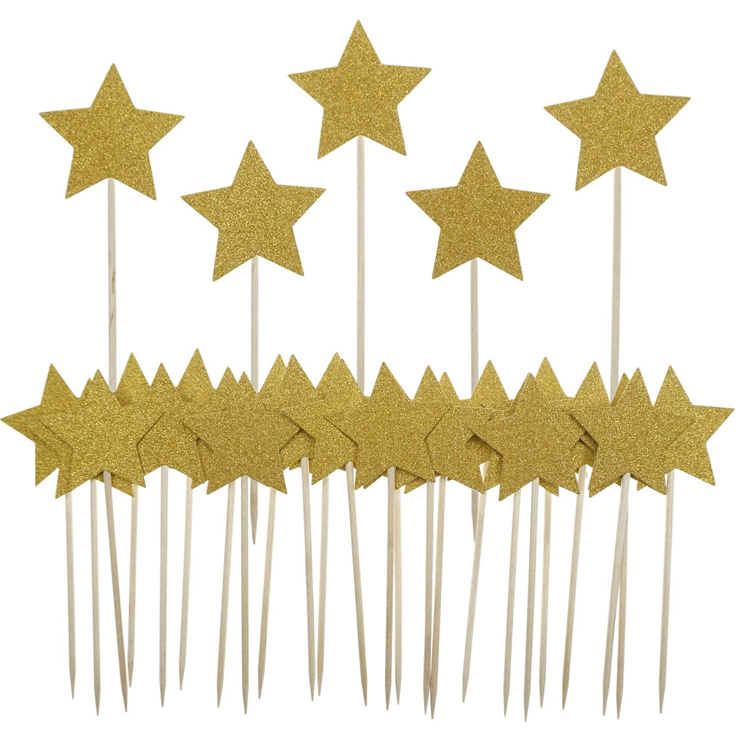Gold Star Cake Cupcake Decorations Toppers Picks Supplies, Appetizer Picks, 30 Counting by Bilipala