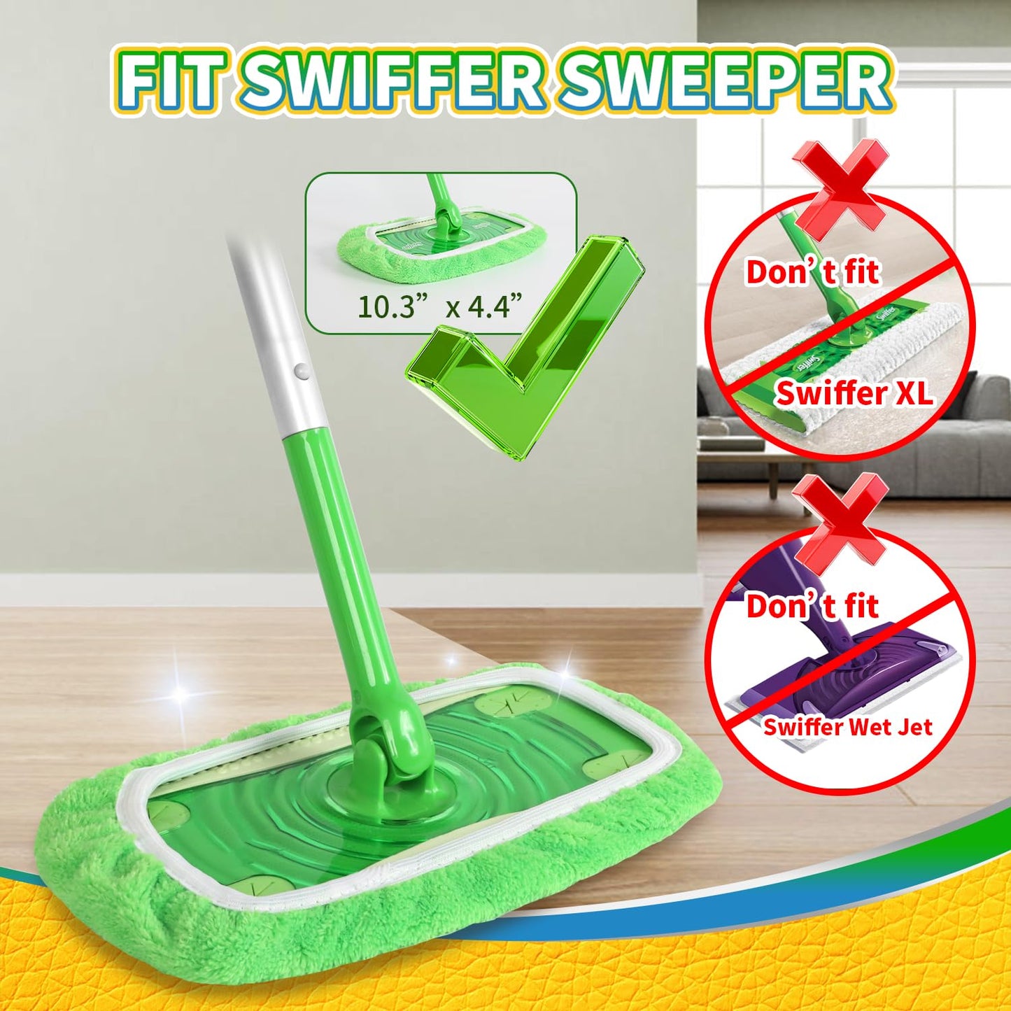 AmaVins Reusable 100% Coral Fleece Mop Pads Compatible with Swiffer Sweeper, 3 Pack Wet and Dry Flat Cover, Washable Wet Pads Refill