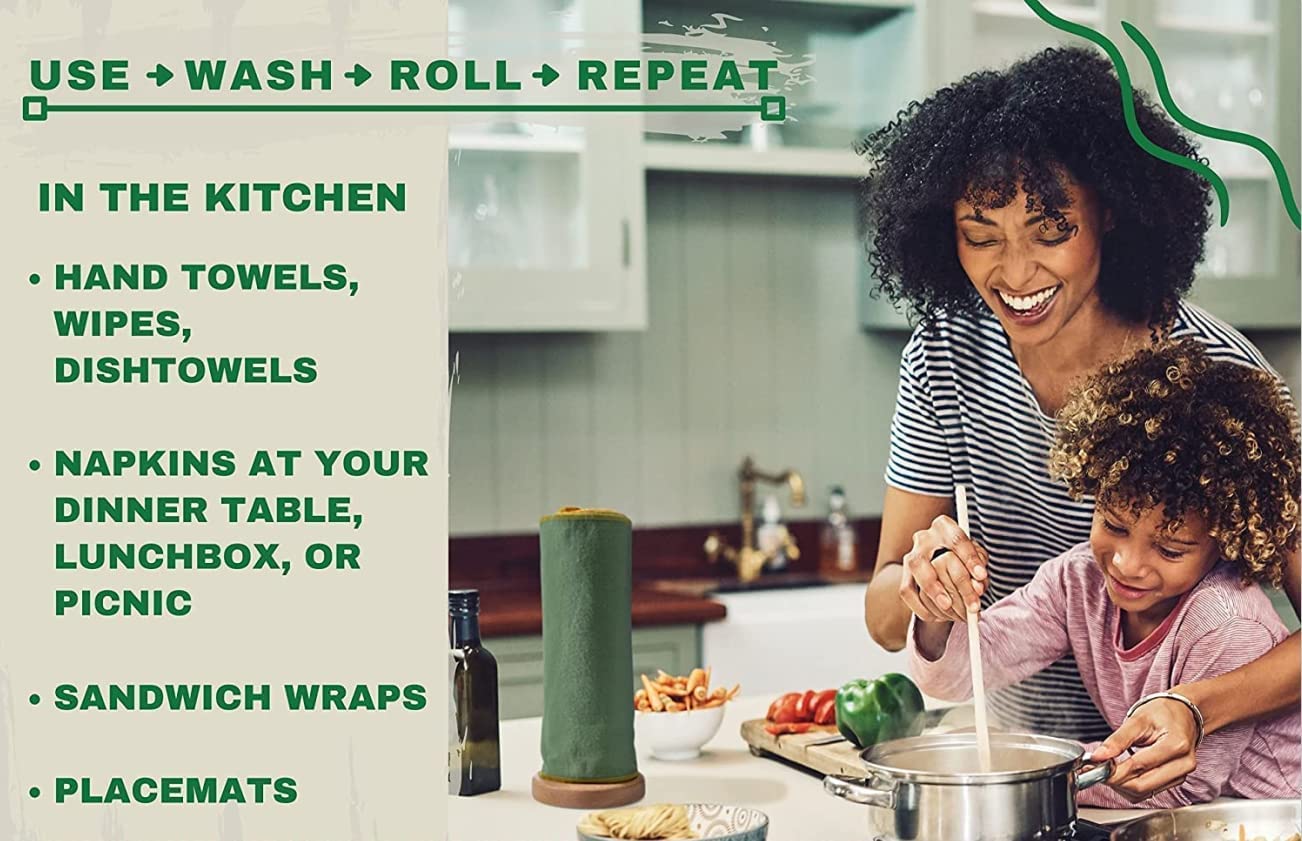 Paperless Towels Roll Washable Cotton Cloth, Reusable Paper Towels - 25 Pack with Durable Cardboard Roll - 10" X 10" Zero Waste Reusable Napkins Eco