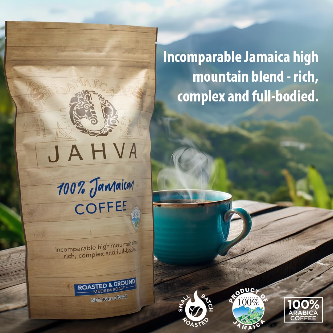Jahva 100% Jamaican Coffee Medium Roasted and Ground from Jamaica (16oz.)