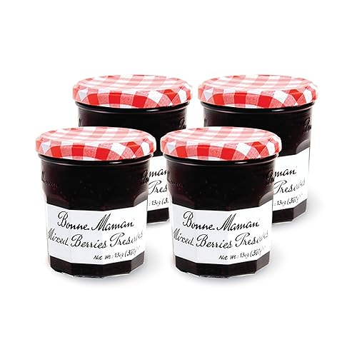 Bonne Maman Mixed Berry Preserves, 13 oz Glass Jars (Pack of 4) - Non-GMO, Made with Simple Ingredients