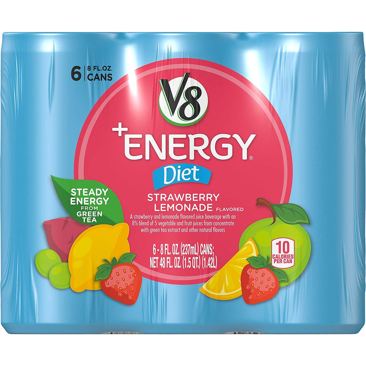V8 +energy Diet Strawberry Lemonade 6 - 8 oz Cans (Pack of 2)