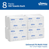 Kleenex Professional Universal Multifold Paper Towels, Bulk (02046), Absorbency Pockets, 9.2" x 9.4" Towel, White (150 Sheets/Pack, 8 Packs/Case