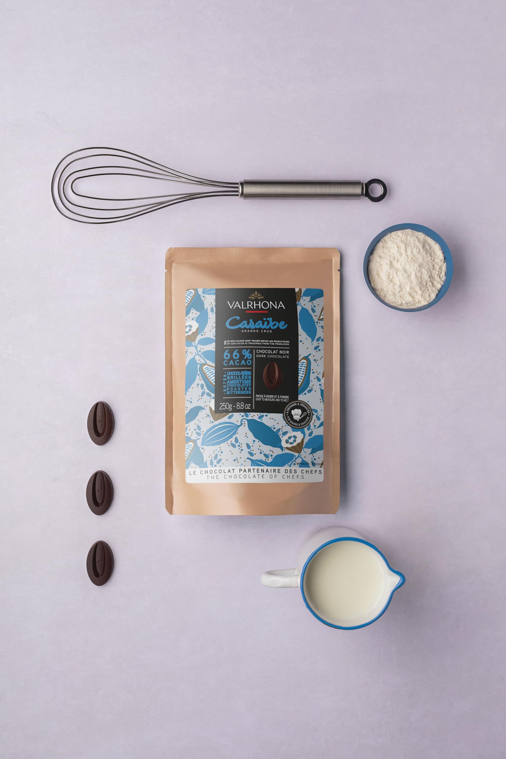 Valrhona Dark French Semisweet Chocolate Discs for Baking (Feves). Premium CARAÏBE 66% Cacao Grand Cru Blend. Better than Chocolate Chips, Perfect For Cookies, Cakes, Mousses, Frostings, Hot Chocolate