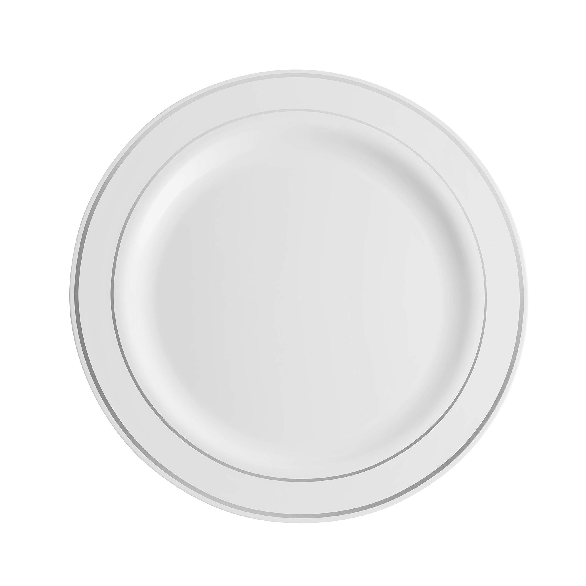 Munfix 100 Silver Plastic Plates Set, 50 Pcs 10.25 Inch Dinner and 50 Pcs 7.5 Inch Plastic Dessert Plates, Elegant Fancy Heavy Duty Disposable Plates