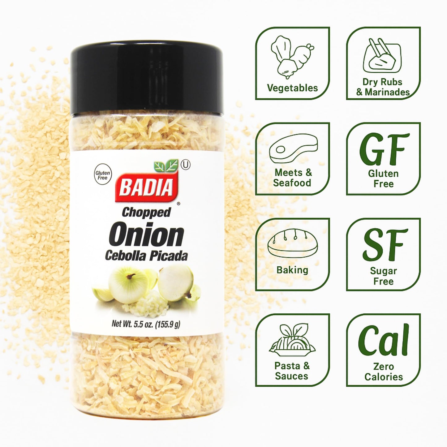 Badia Chopped Onion, 5.5 oz - Convenient Flavorful Onion Flakes for Cooking & Seasoning