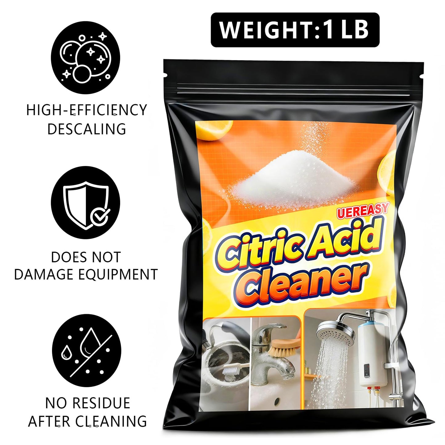 uereasy Distiller Descaler Citric Acid Cleaner, 1 Lb Bulk for Cleaning Water Distillers, Pure Citrus Acid Crystals Universal Residue Descaling