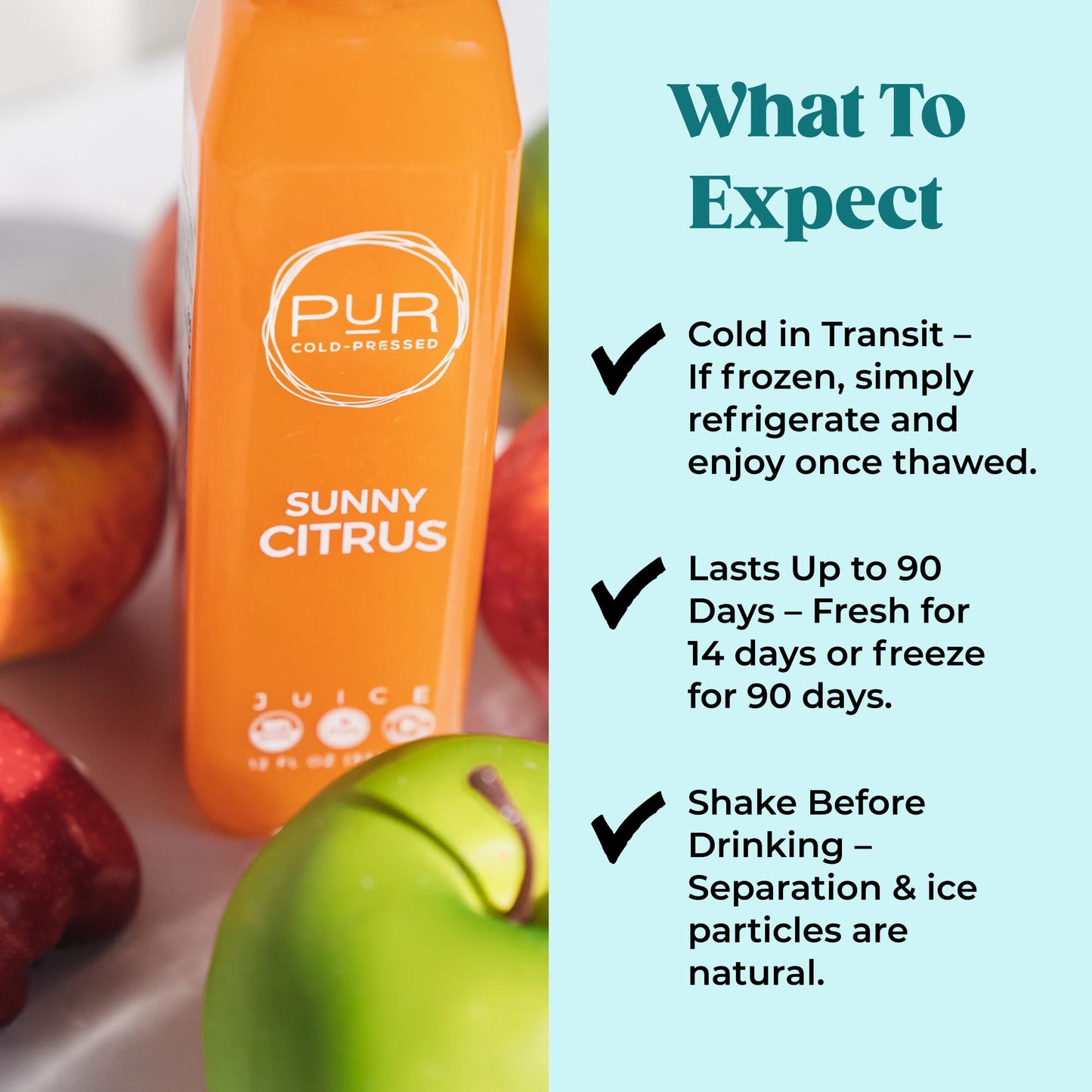 PUR Cold Pressed Daily Juice Kit | Cold-Pressed Juice for Cleanse, Hydration & Digestion | Electrolytes & Antioxidants (12 fl oz - 18 Pack, Sunny