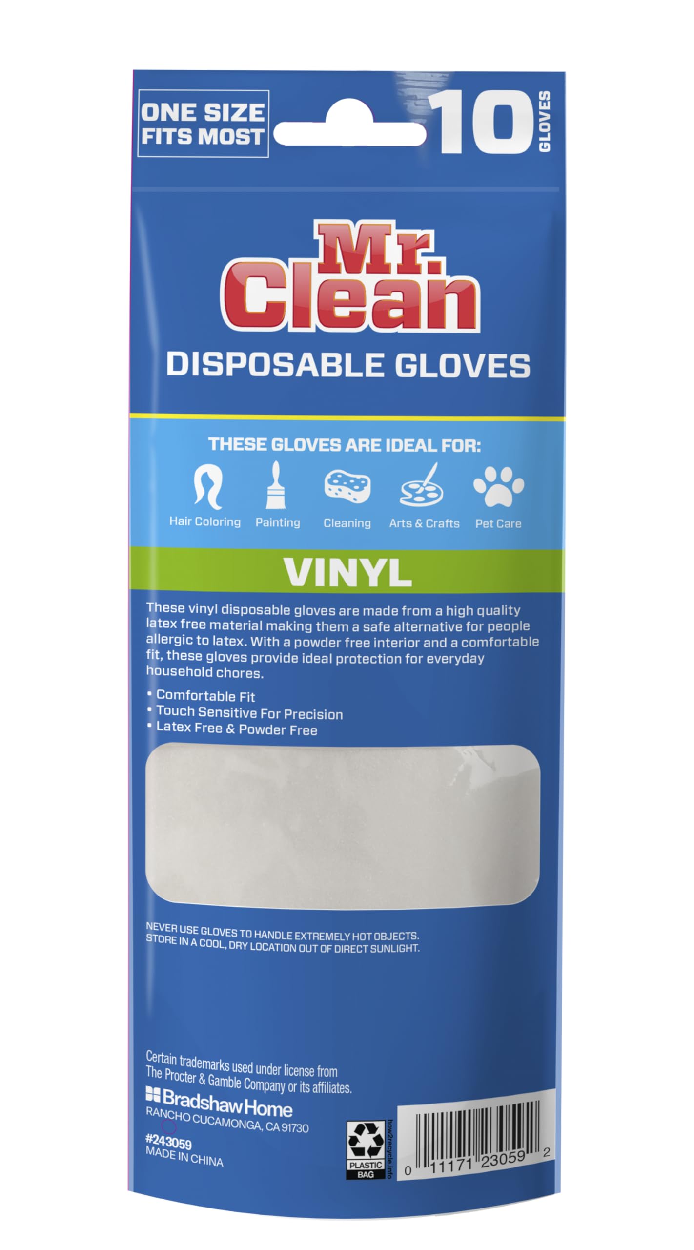 Mr. Clean Vinyl Gloves Disposable Single Use Latex Powder & BPA-Free with Beaded Cuff Construction Touch Sensitivity & Dexterity for Flexible Fit One