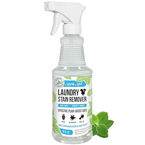 Mighty Mint Laundry Stain Remover, Parent’s Choice Spray for Stains from Food, Drink, Grease, Natural Peppermint Scent, 16oz