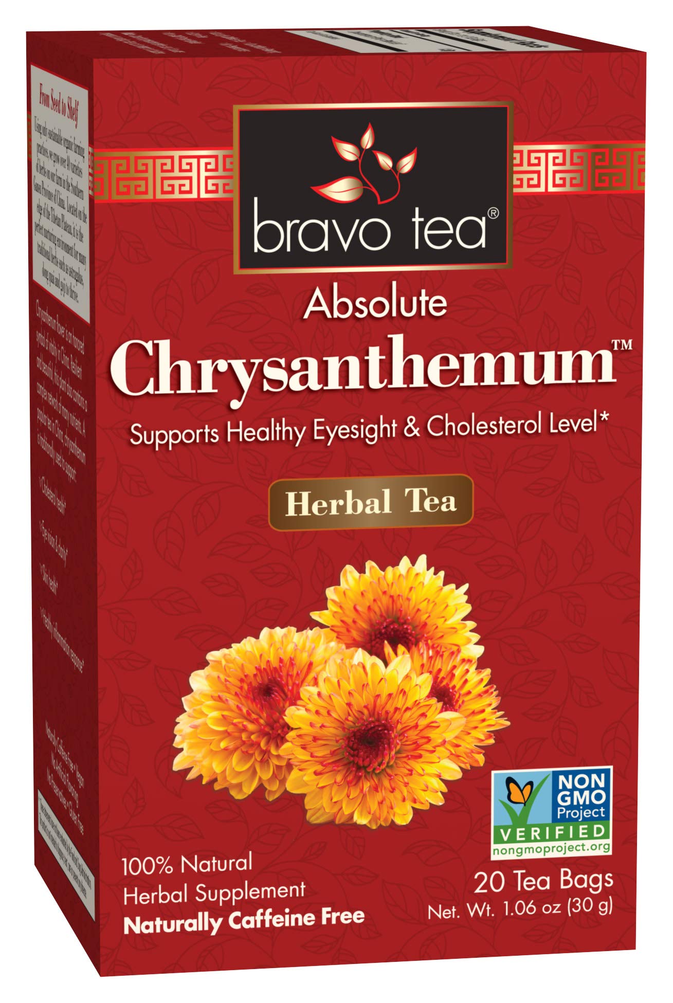 Bravo Tea Absolute Chysanthemum Herbal Tea Caffeine Free, 20 Tea Bags, 6 Count