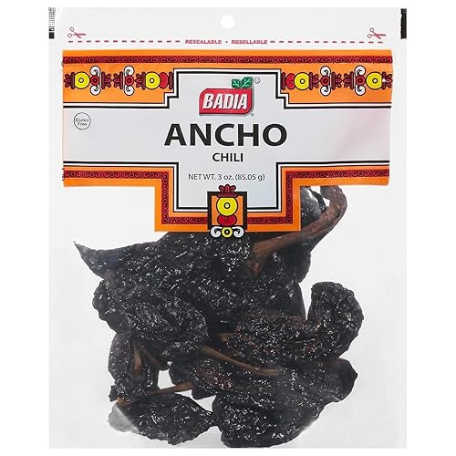 Badia Ancho Chili, 3 oz - Dried Poblano Chile Peppers for Authentic Mexican & Latin Dishes, Mild Hot