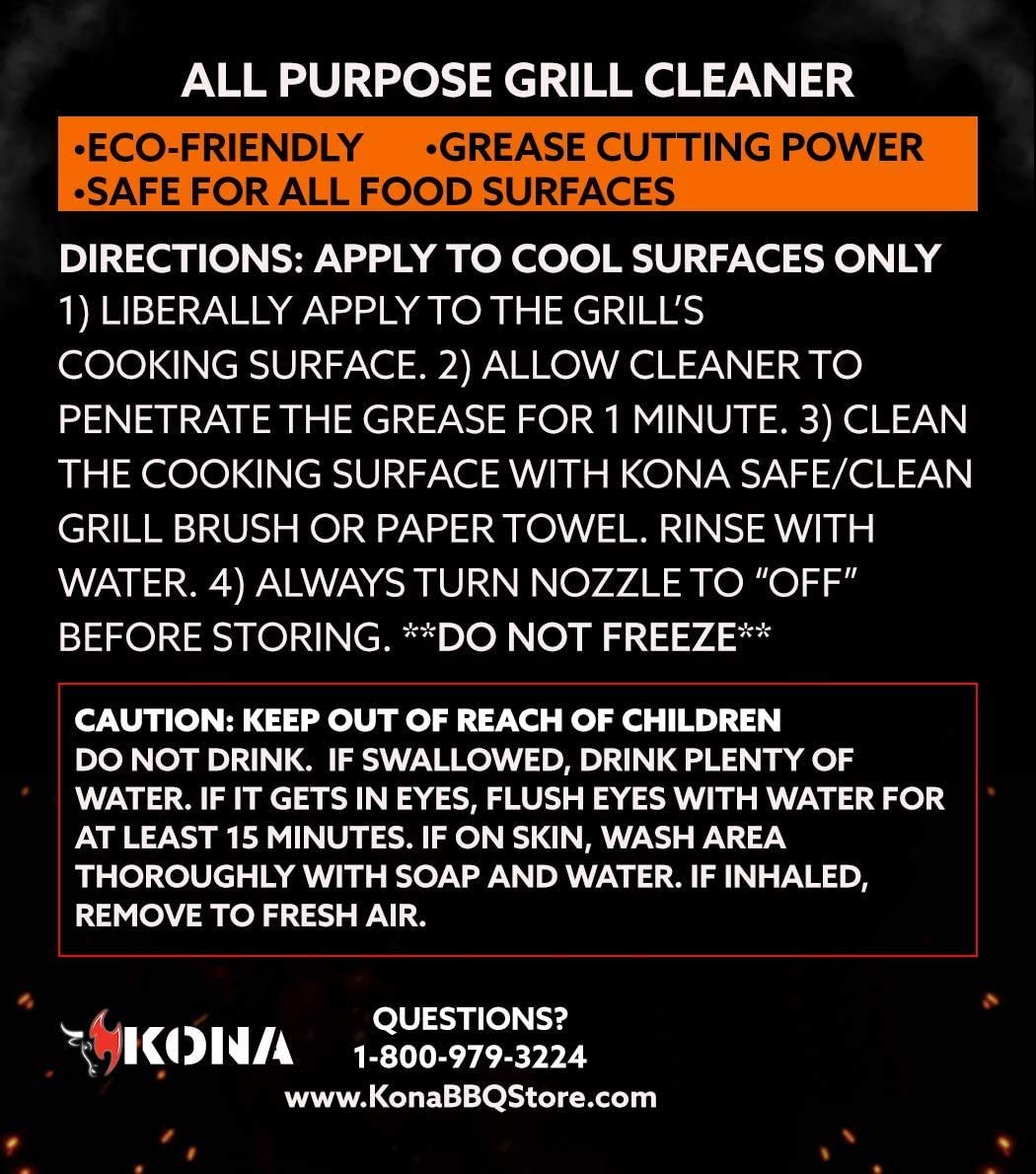 Kona Professional Grade Grill Cleaner for Outdoor BBQ - Heavy Duty, Non-Toxic, Fume-Free Kitchen Degreaser Spray, Eco-Friendly BBQ Degreaser - 23oz