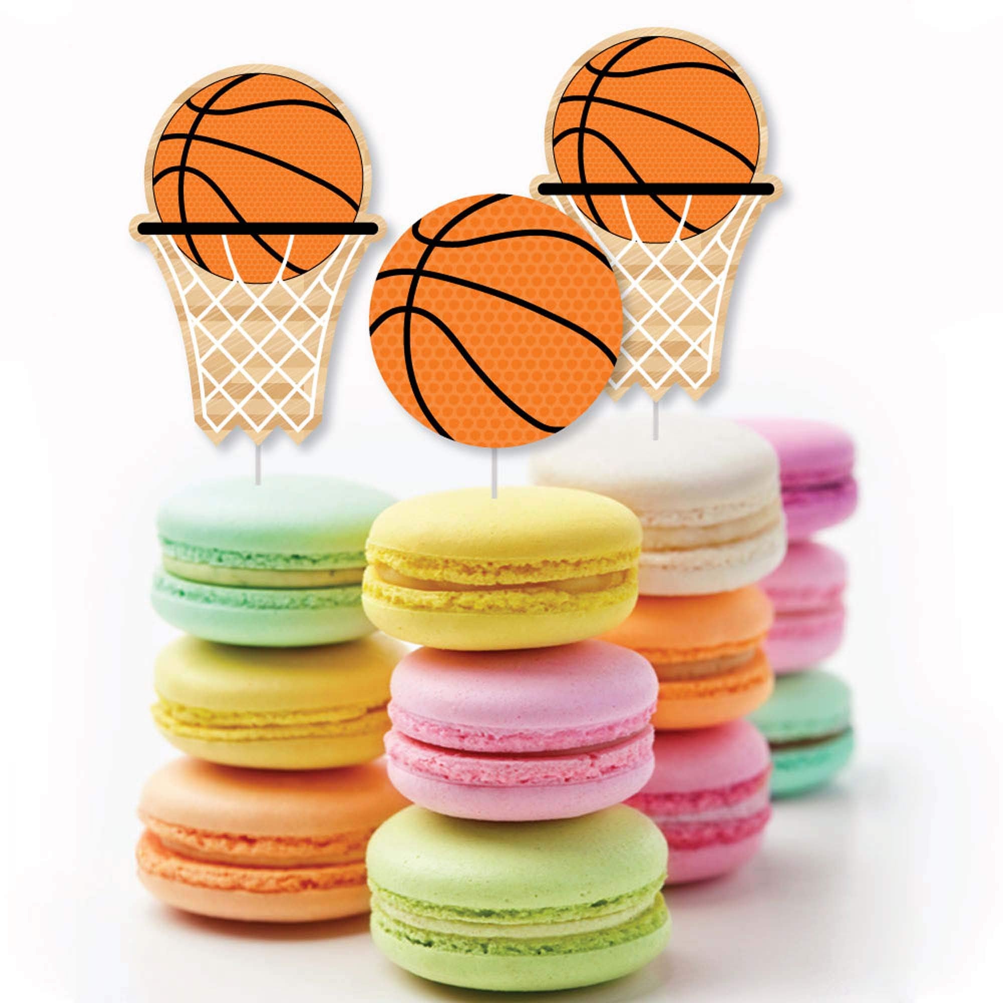 Big Dot of Happiness Nothin' but Net - Basketball - Dessert Cupcake Toppers - Baby Shower or Birthday Party Clear Treat Picks - Set of 24