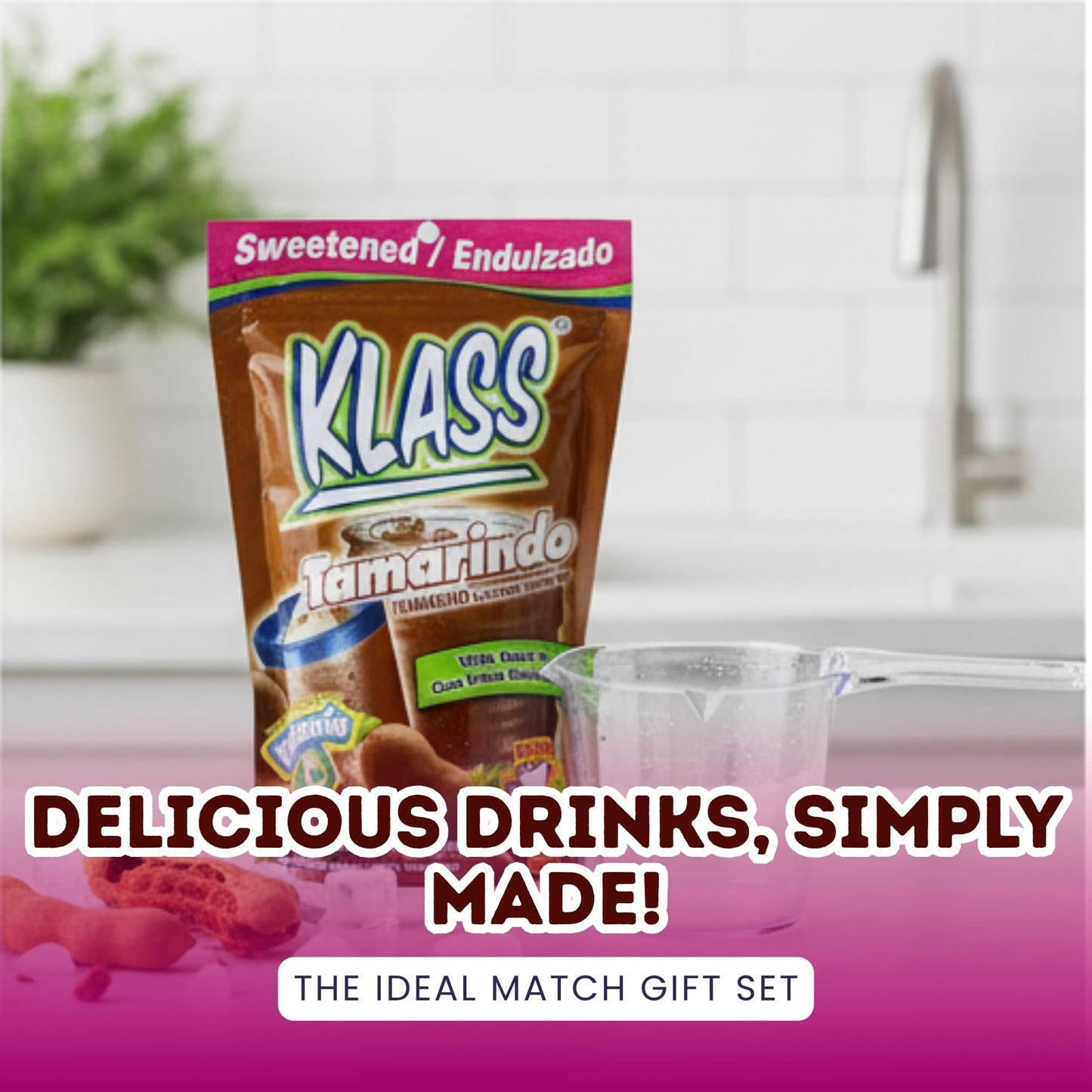 2x Klass Bev Mix Tamarindo Sweetened 14.1 OZ Bundle with Measuring Cup - Traditional Aguas Frescas Drink Mix with Sweet and Tangy Tamarind Flavor