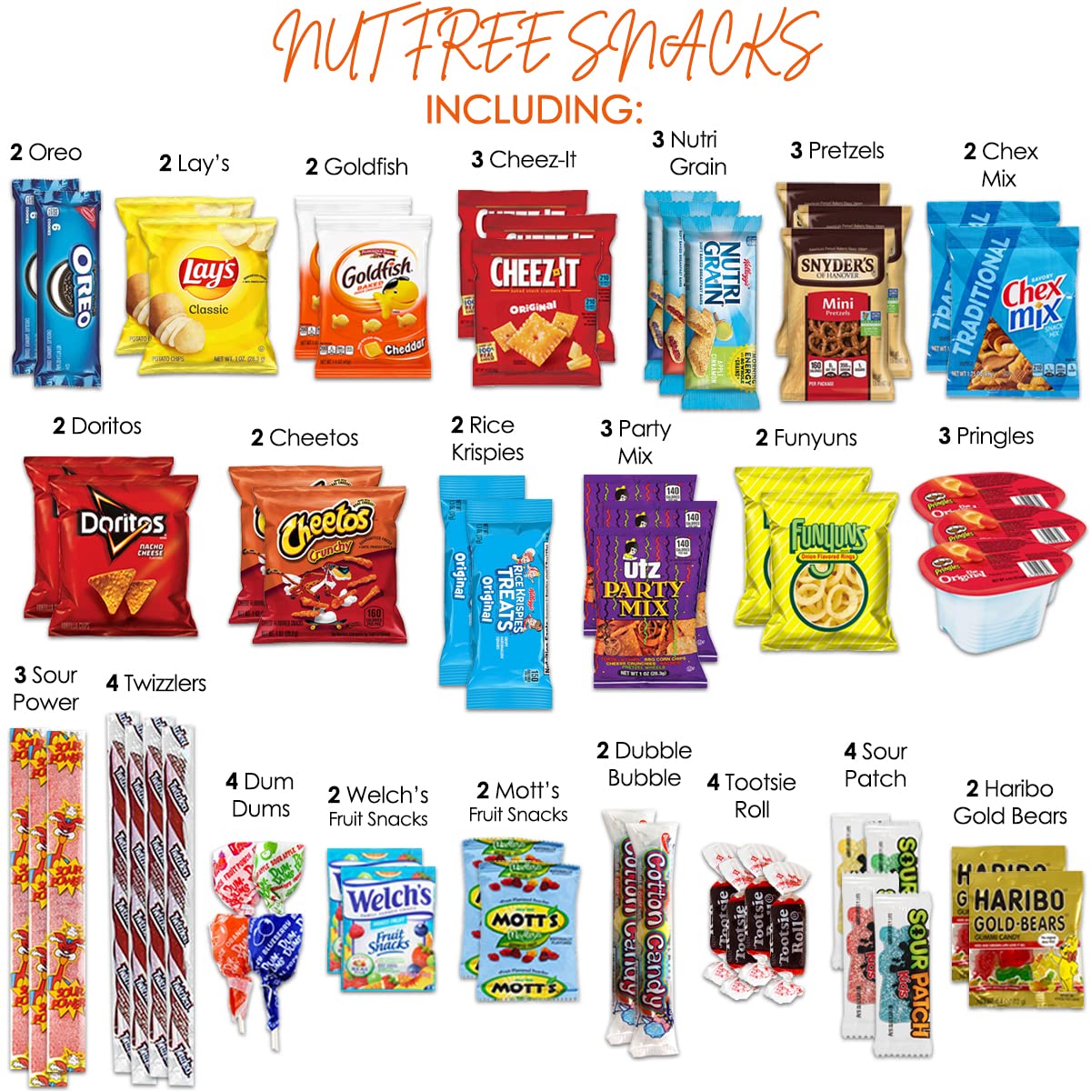 Peanut Free Snacks & Tree Nut-Free Snacks Variety Pack - Allergy Friendly Snacks for Kids Individually Wrapped - Cookies, Candy, Crackers, Chips