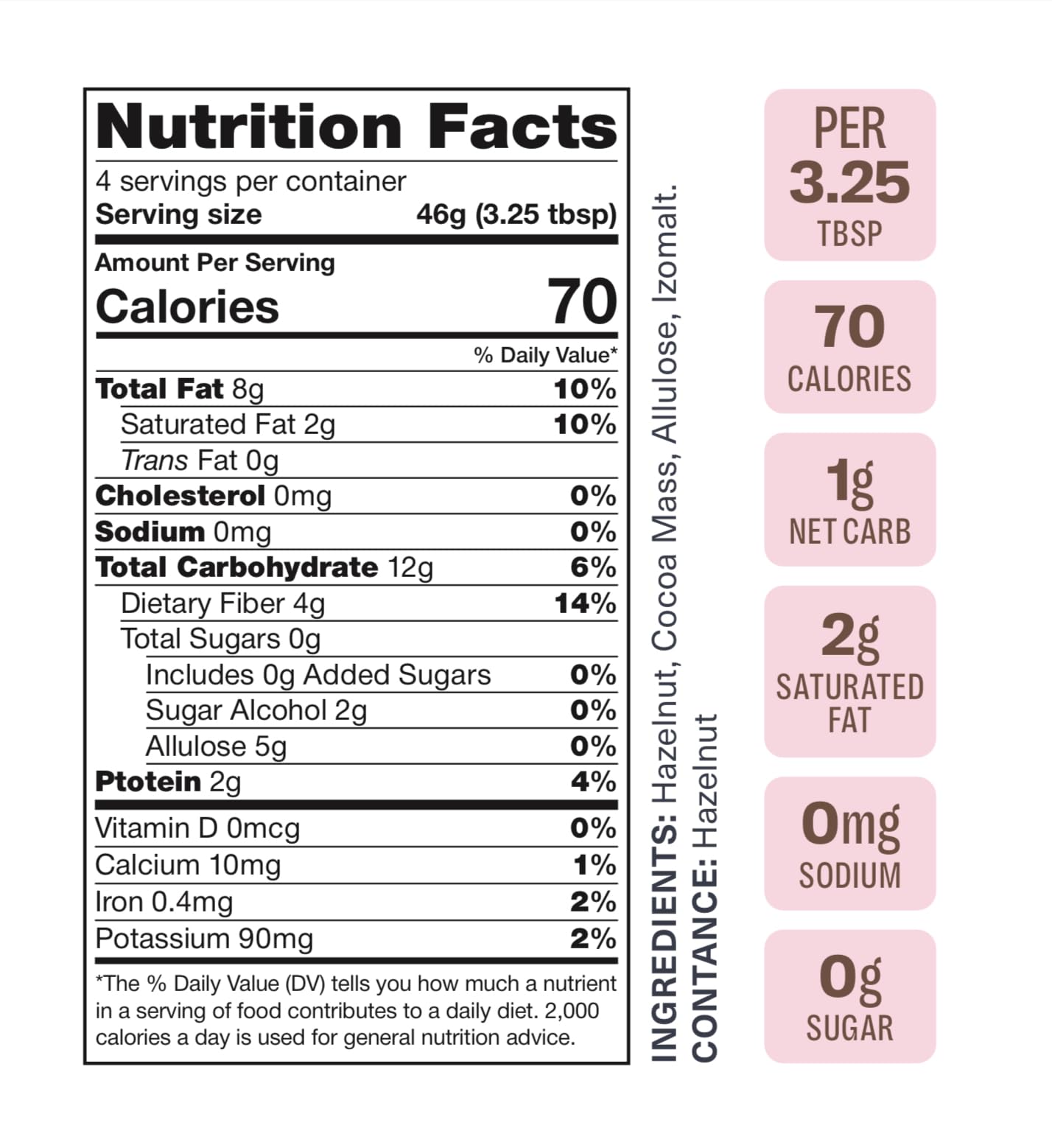 Hazelnut-Chocolate spread, Gluten Free, Low Carb, Low Calorie, Sugar Free, Dairy Free, Keto Friendly, Vegan, Healthy spread 6.5OZ (Pack of 1)