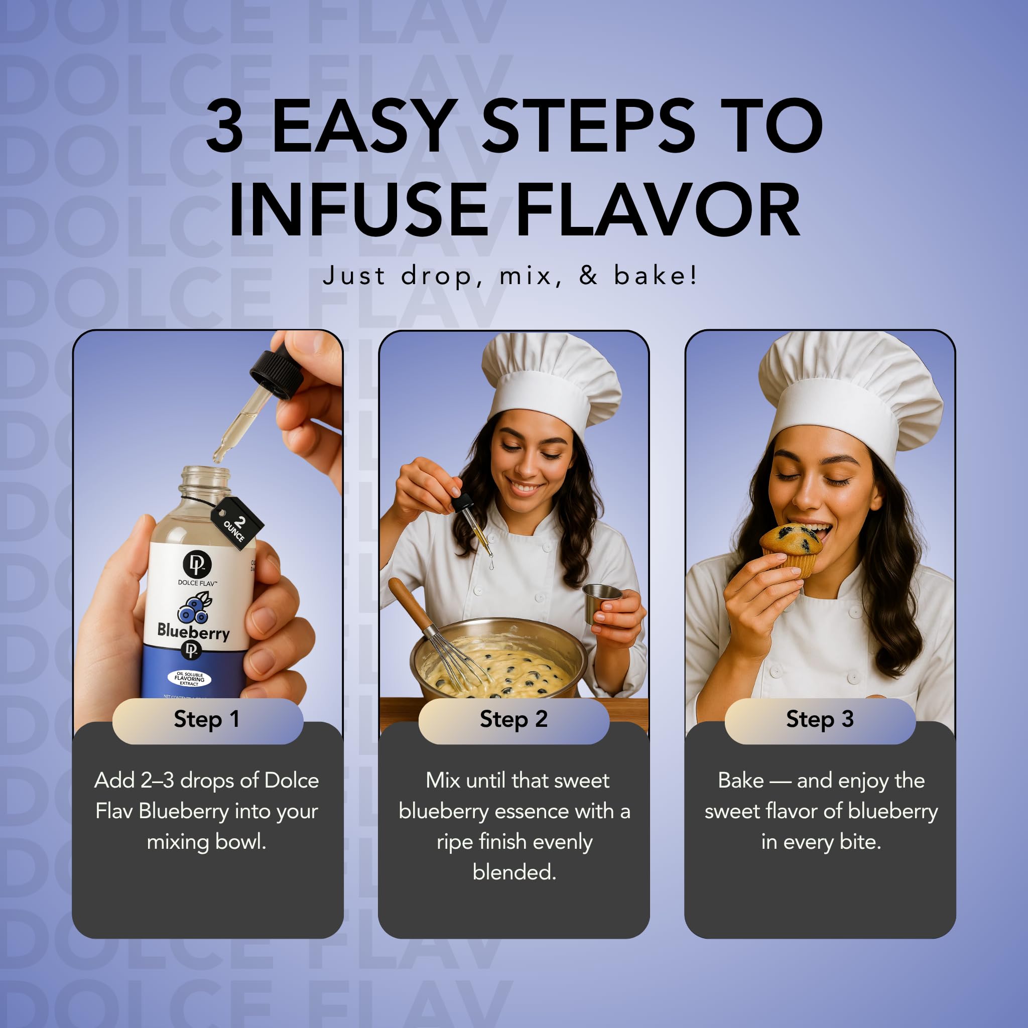 Dolce Flav Blueberry Extract - 2 Ounce Oil-Soluble Kosher, Sugar-Free, Concentrated Ripe Blueberry Flavoring for Baking, Chocolates & Desserts