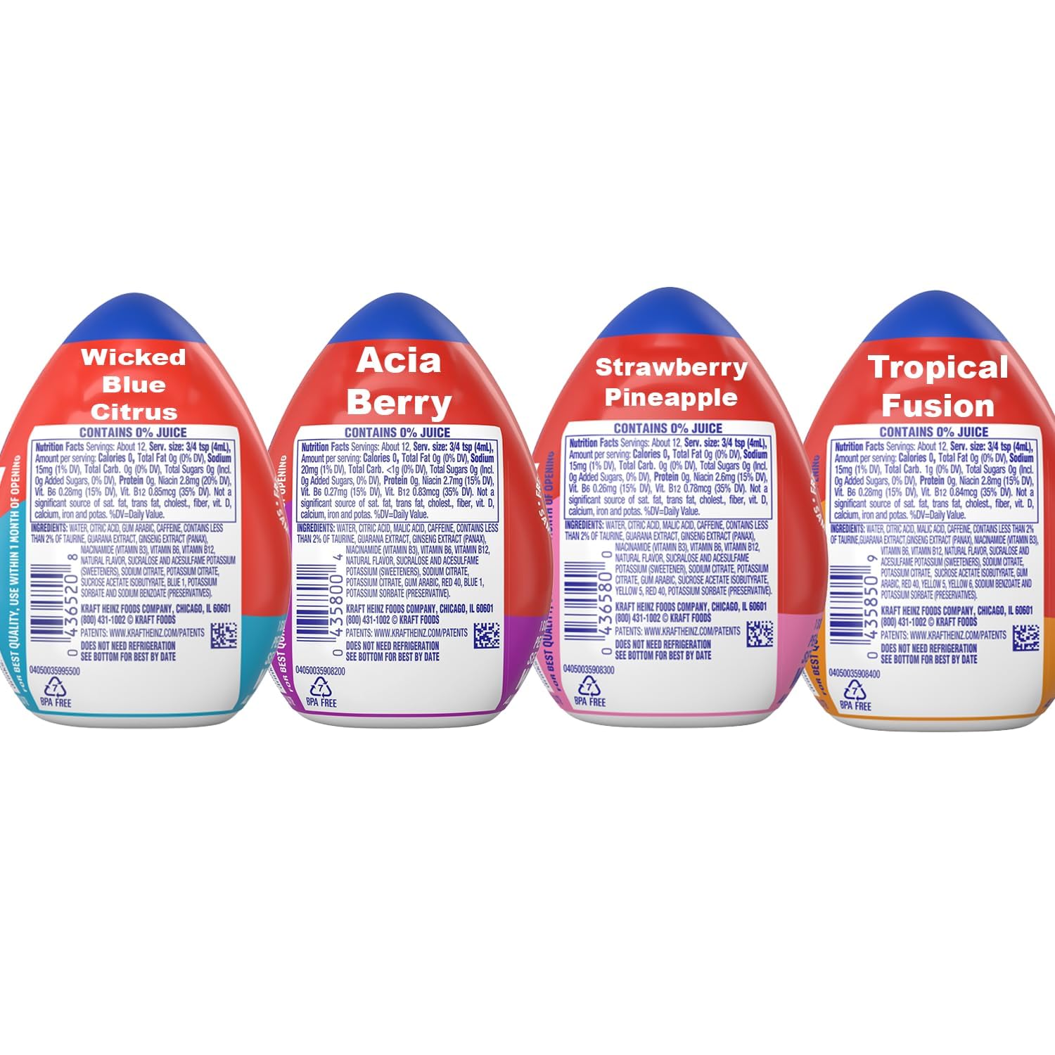 MiO Energy Water Enhancer Quartet for Sugar Free Hydration, Drink Mixing and Energy Support with Caffeine and B Vitamins, Wicked Blue Citrus, Acai