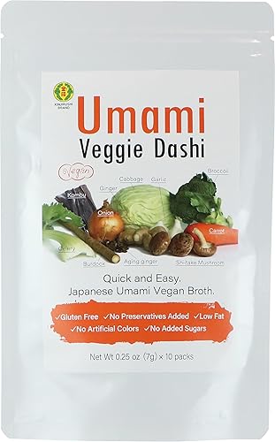 Kinjirushi Umami Veggie Broth Soup Packet Dashi Powder 2.47oz, (7g×10pcs) Miso Soup, Kombu, Ramen Broth, Udon Noodles, Seasoning Packet, No MSG
