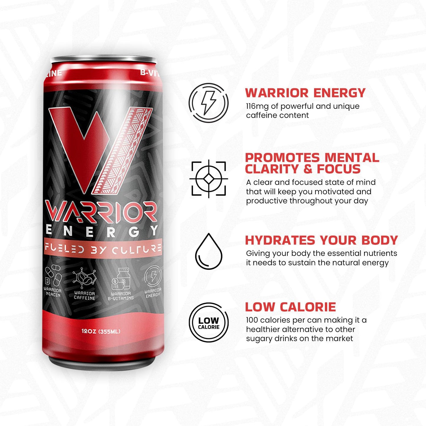 Warrior Energy Drink Regular Sugar - Fuel Your Day with our Low-Calorie, High-Energy Boost, Packed with B-Vitamins, Balanced Caffeine & Unique Taste
