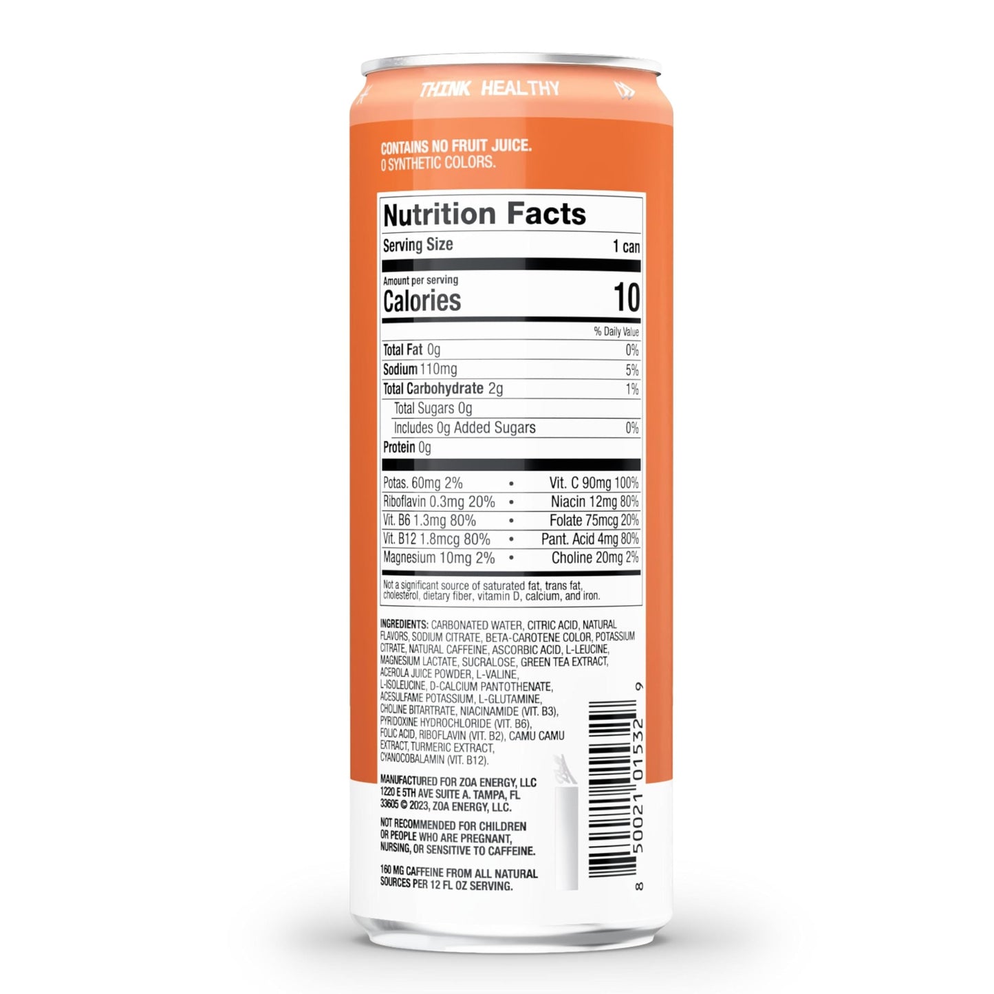 ZOA Zero Sugar Energy Drinks - Wild Orange | Healthy Energy Formula with Natural Caffeine, Daily Vitamin C, Essential B-Vitamins | Gluten-Free, Keto