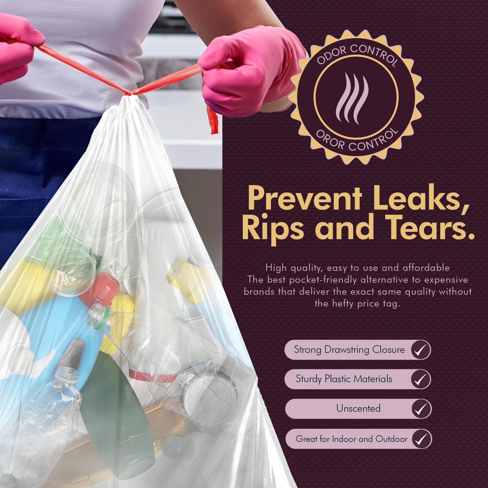 PAMI Recycling Tall Kitchen Drawstring Trash Bags- Extra-Strong Plastic Garbage Bags- Thick Trash Can Liners For Kitchen & Outdoor Bins- 2ft x2ft