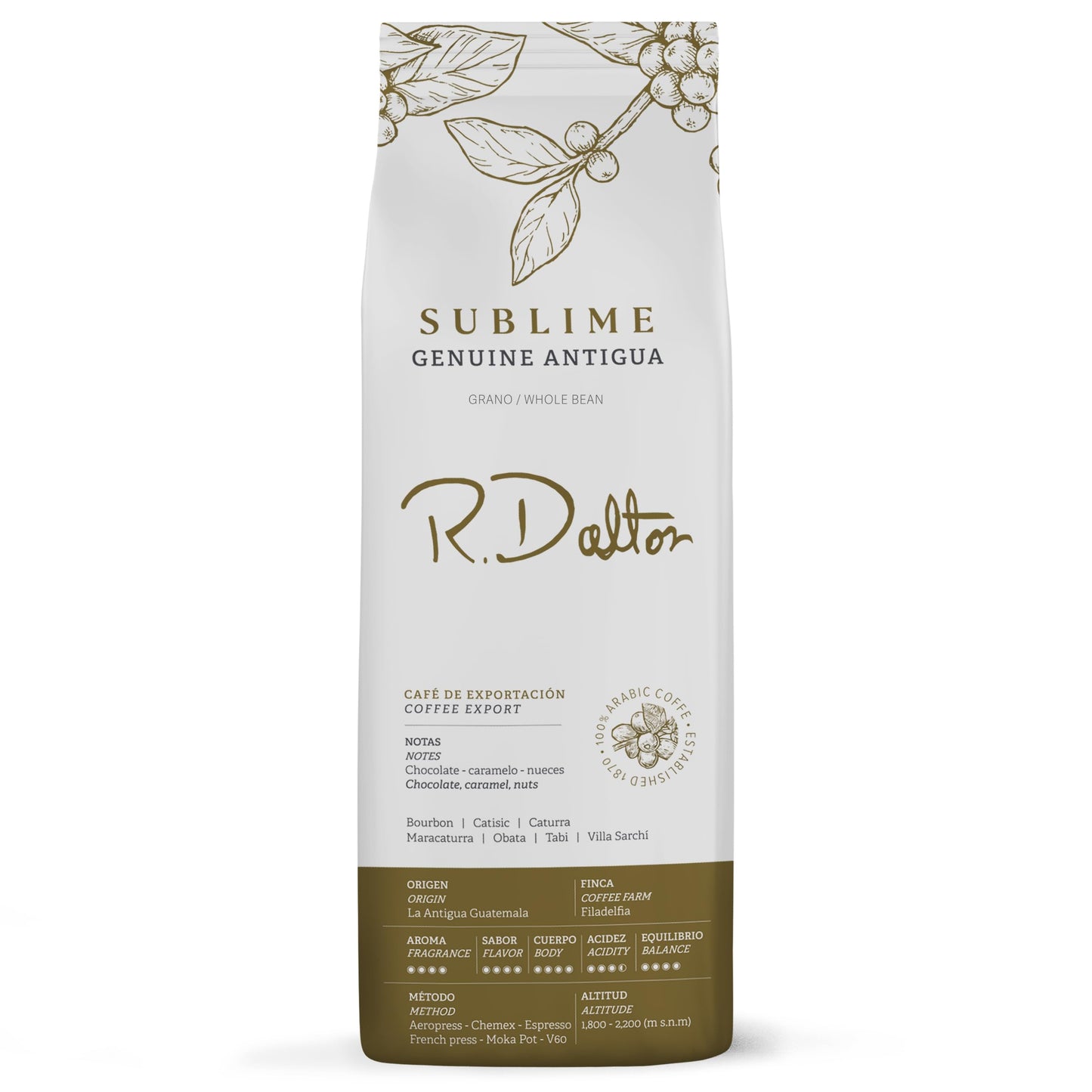 R. Dalton Coffee Sublime Genuine Antigua Whole Bean Coffee - Medium Roast - Exotic Chocolaty And Caramel Notes - All Brewing Methods - Premium Quality