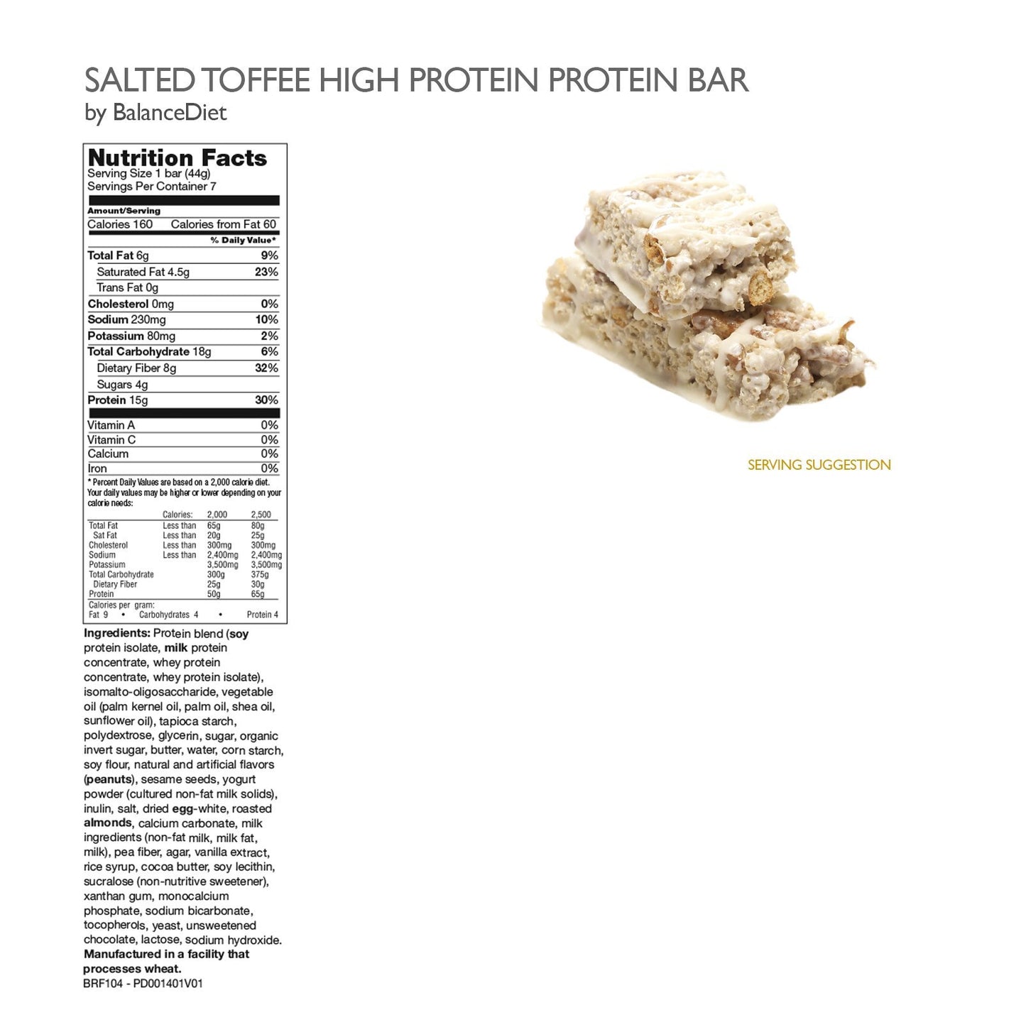 BalanceDiet™ | Protein Bar | 15g of Protein | Low Carb | 7 Bar Box (Salted Toffee Pretzel)