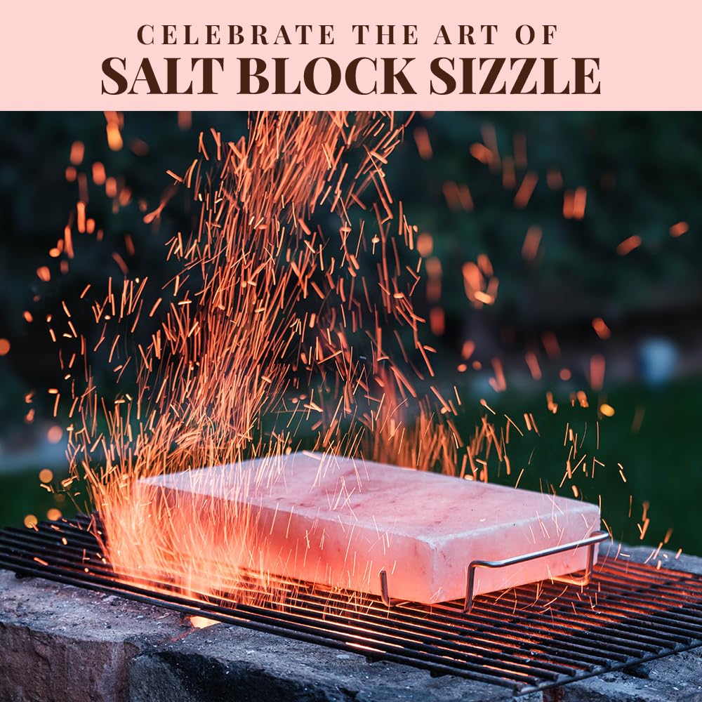 POHS 2 INCHES THICK Himalayan Salt Block For Grilling, Searing, Cooking, BBQ, Himalayan Salt Slab with Premium Quality Stainless Steel Holder 12x8x2