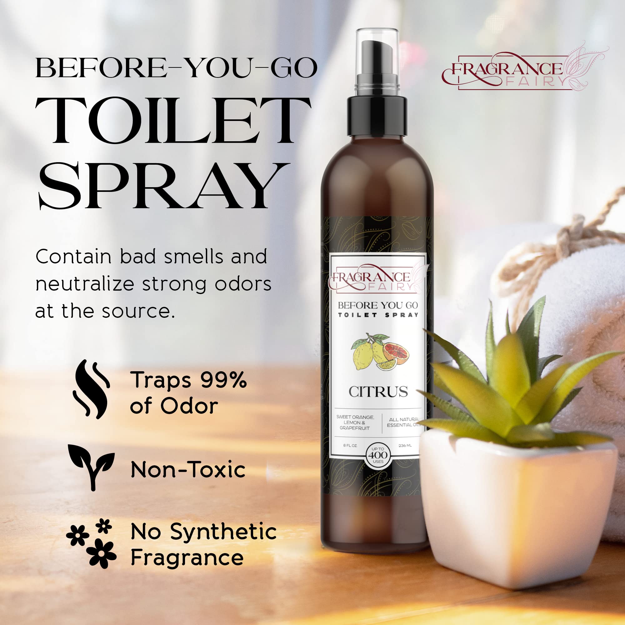 Before You Go Toilet Spray for Poop - 8 Oz Citrus Bathroom Freshener Long Lasting Toilet Deodorizer Poop Spray - Poo Spray Odor Eliminator - Travel