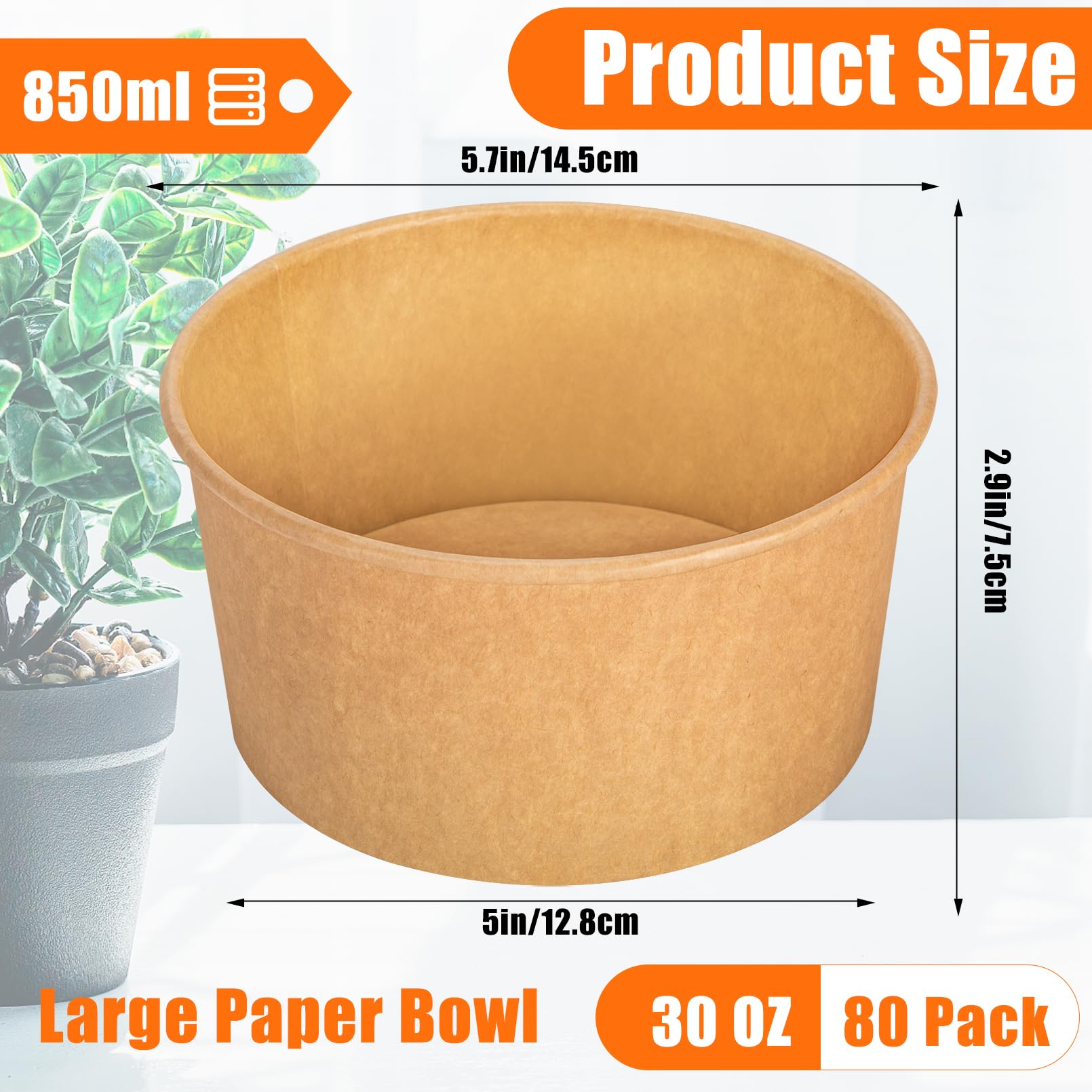 Gabotrie 80 Pack Large Paper Bowls, 30 Oz Kraft Paper Salad Bowl, Disposable Soup Bowls, Round Papers Food Container, Disposable Serving Bowl Bulk