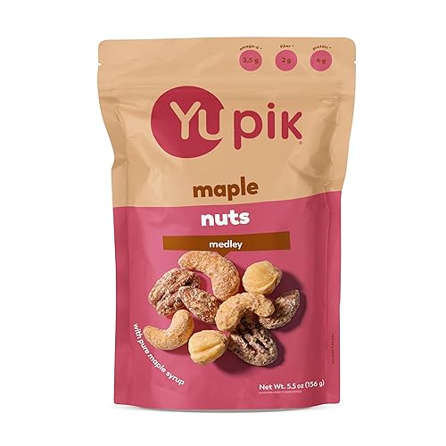 Yupik Mixed Maple Nuts, 5.5 Oz, Gluten-Free Snack, Kosher, Non-GMO, Maple Glazed Nuts, With Pure Maple Syrup, Dry Roasted Almonds, Cashews, Pecans