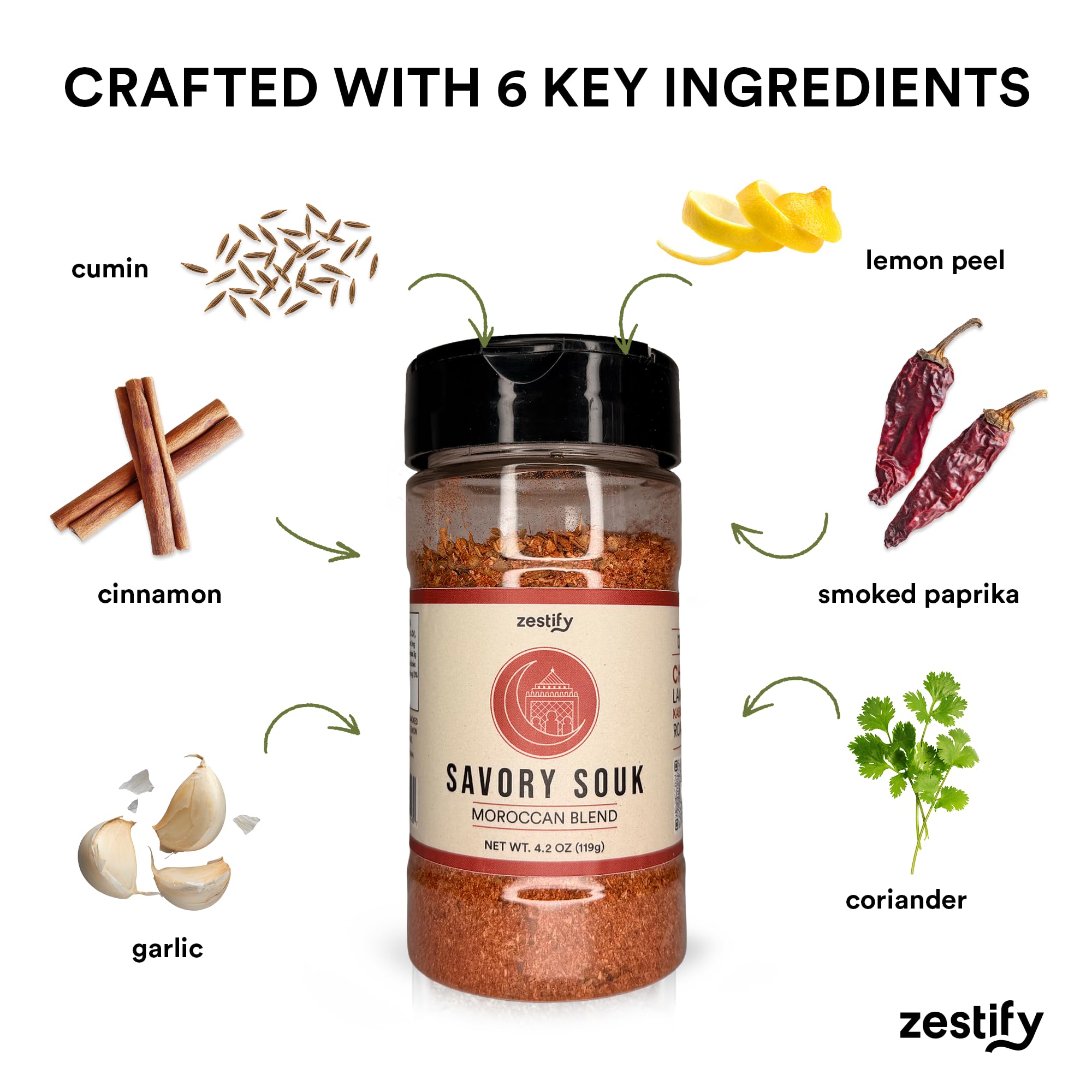 Zestify Savory Souk - Moroccan Seasoning Blend | Spice Mix for BBQ, Beef Stew, Slow Cooker, & Sheet Pan | Gourmet Mediterranean Dry Rub & Marinade