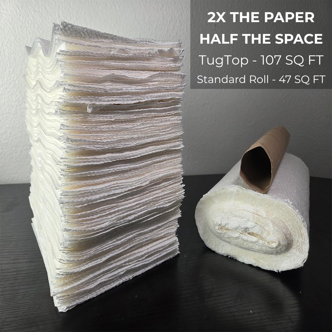 TugTop Eco Paper Towels (3 Pack, 900 Sheets + 3 Hooks) | Portable Hanging Bag Dispenser, Bamboo & Wood Blend for Car, Camping, RV, Garage, Indoors