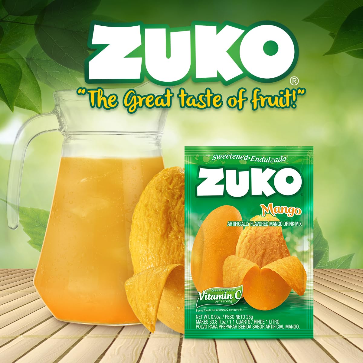 Zuko Instant Beverage Drink Mix, Flavor Mango Powdered, No Added Sugar Needed, 48 Ct Individual Packets