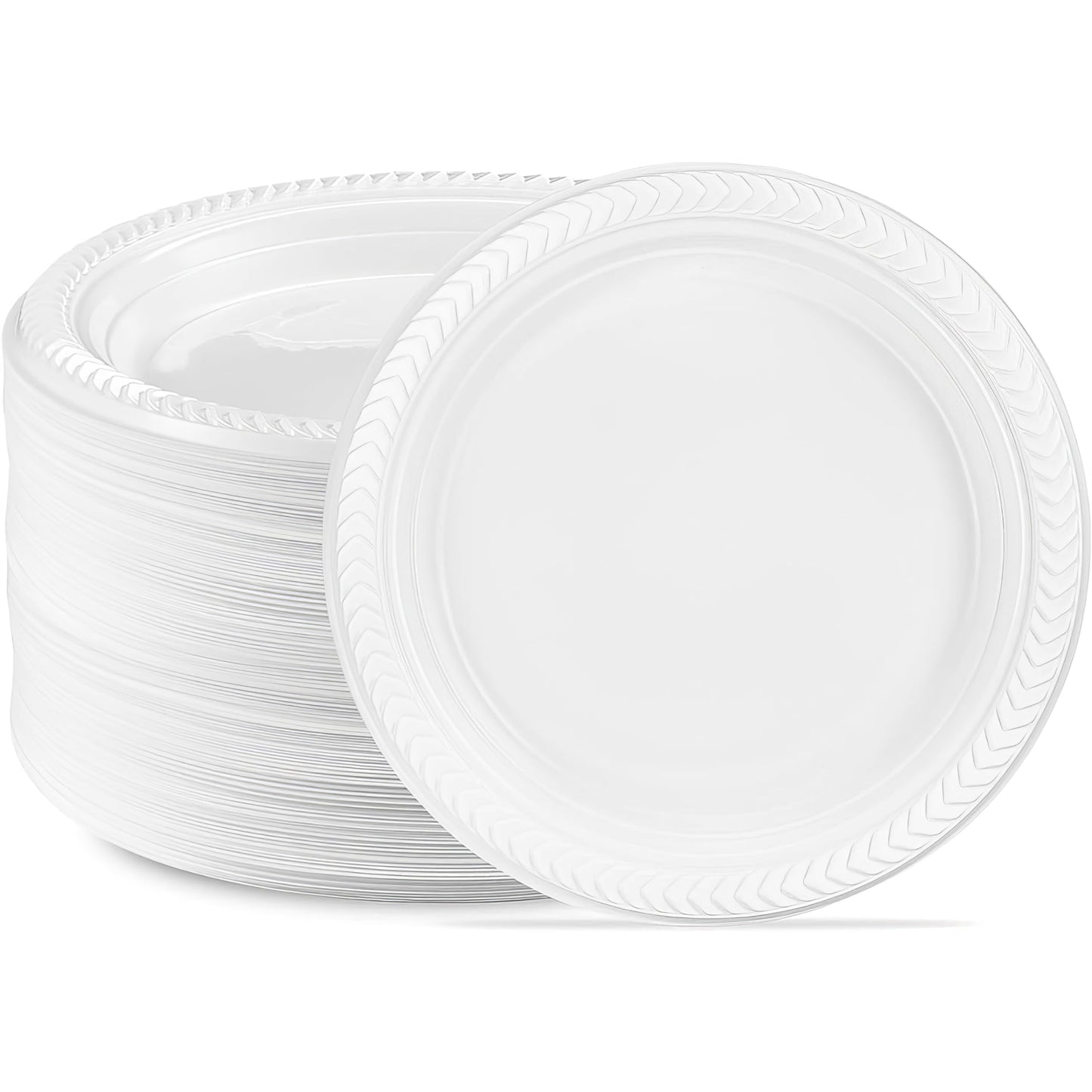 Cuisine White Round Plastic Plates - 6" (Pack of 100) - Durable & Microwave Safe Material - Perfect for Parties, Weddings, and Everyday Use