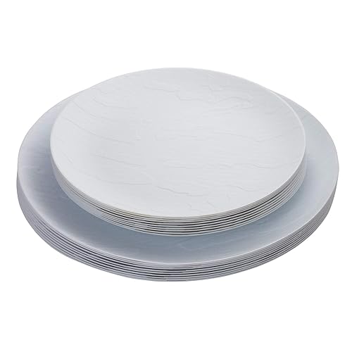 Posh Setting White Plastic Plates Disposable Plastic Wood Pattern Dinnerware (Includes 20 Dinner Plates and 20 Salad Plates) Elegant Disposable