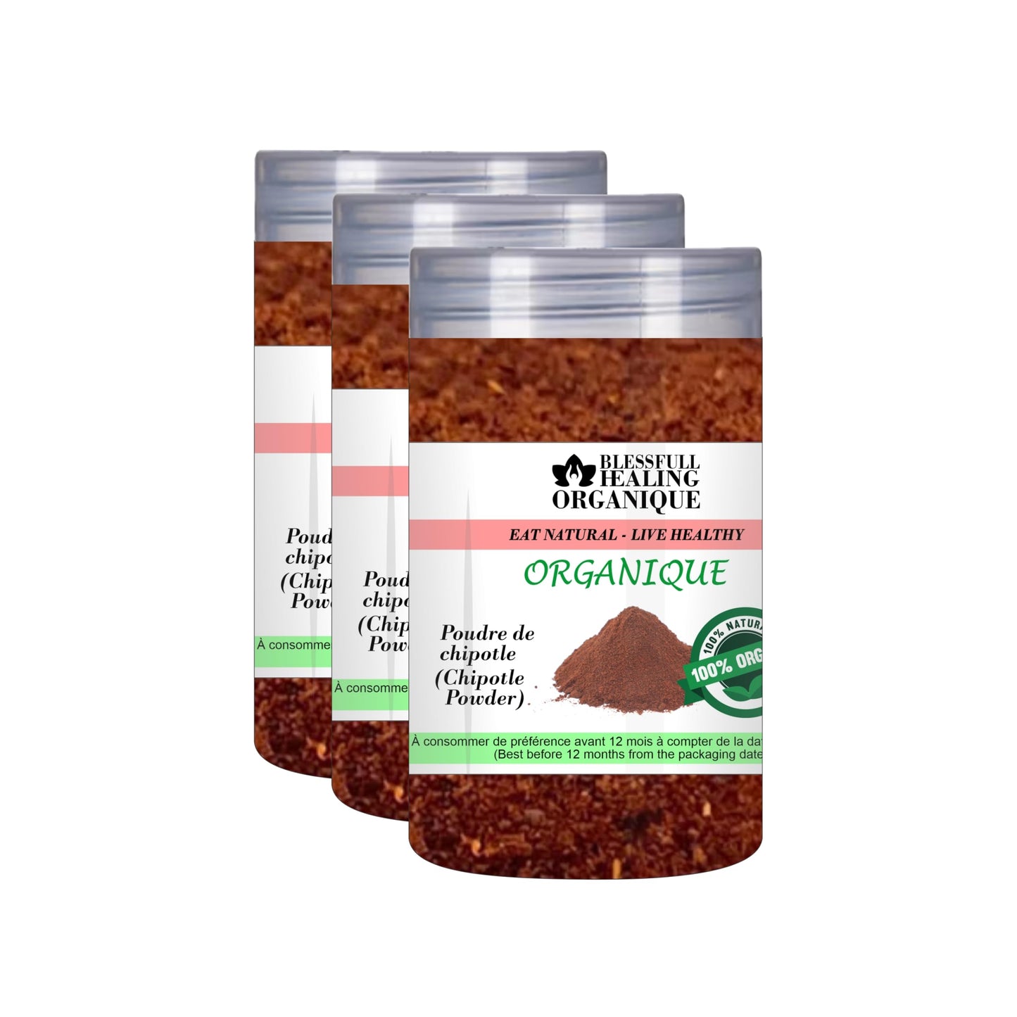 Blessfull Healing Organic Chipotle Powder 100 Gram (3.52 oz) Each (Pack Of 3) = 300 Grams, Vegan