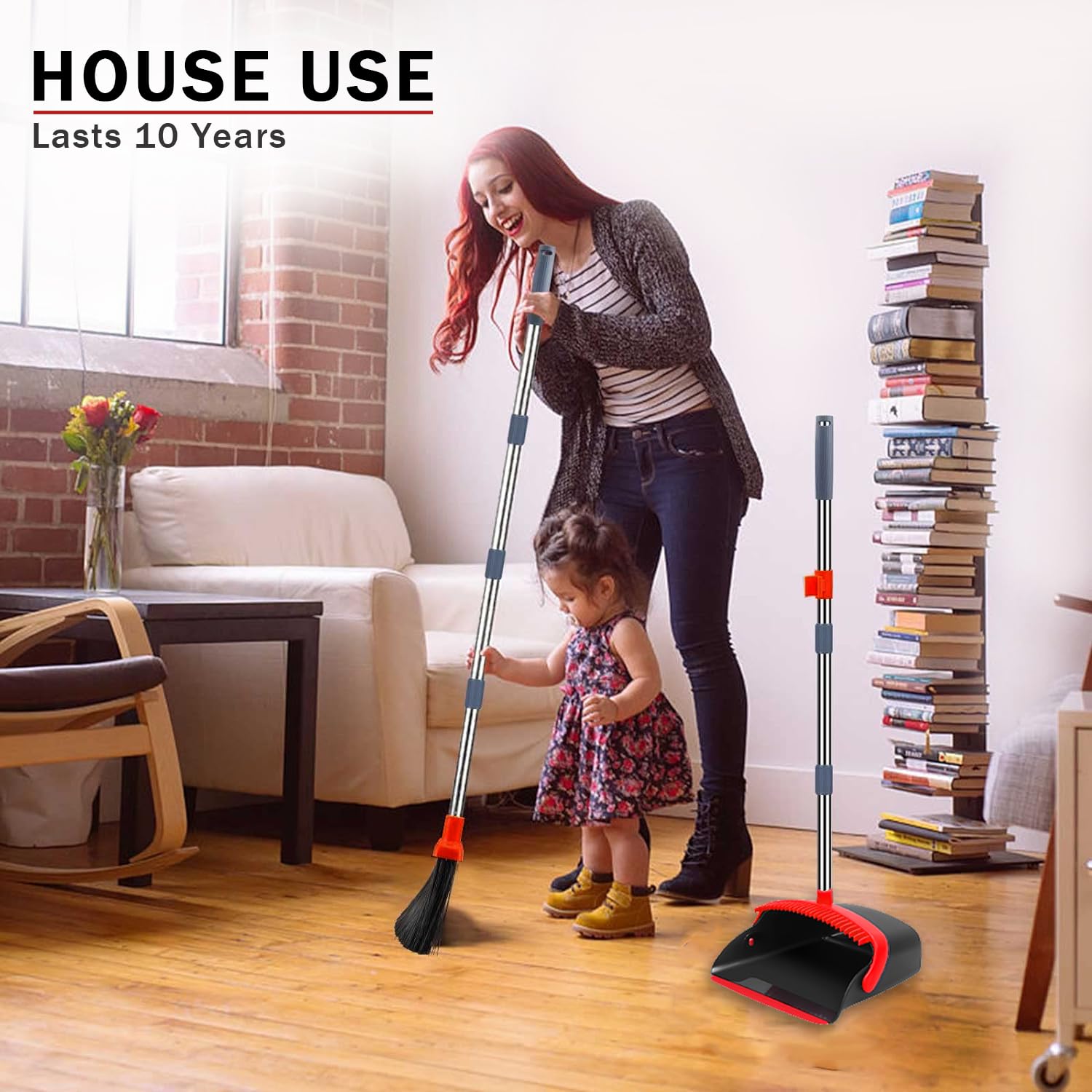 2-Pack is More economical,Brooms with Dustpan Combo Set? with 52" Long Handle, Dustpan Teeth with self-Cleaning Function, Indoor and Outdoor Sweeping