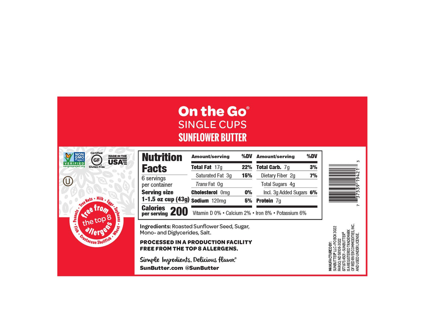 Sunbutter On-the-go Cups, Creamy, 4.55 Pound
