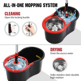 Spin Mop and Bucket with Wringer Set, 360° Spinning Mop Bucket System with 3 Microfiber Mop Replacement Heads and 51" Stainless Steel Adjustable