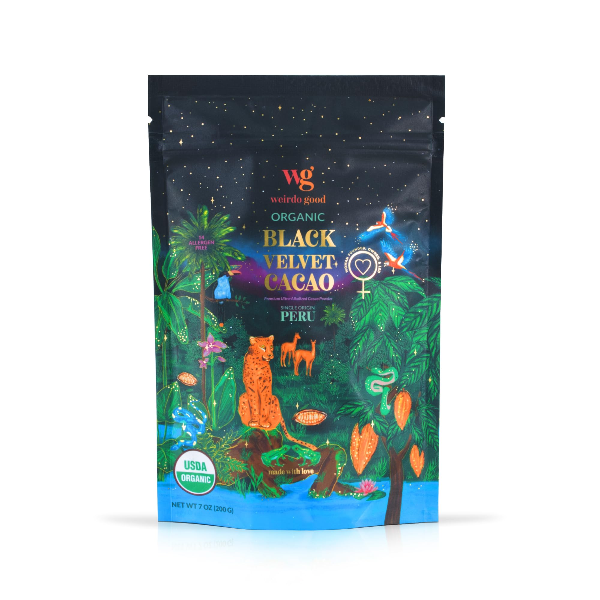 Weirdo Good Black Velvet Cacao - Organic, Allergen-Free, Premium Black Cocoa Powder, Ultra-Dutched for Extra-Dark Baking, 7 oz