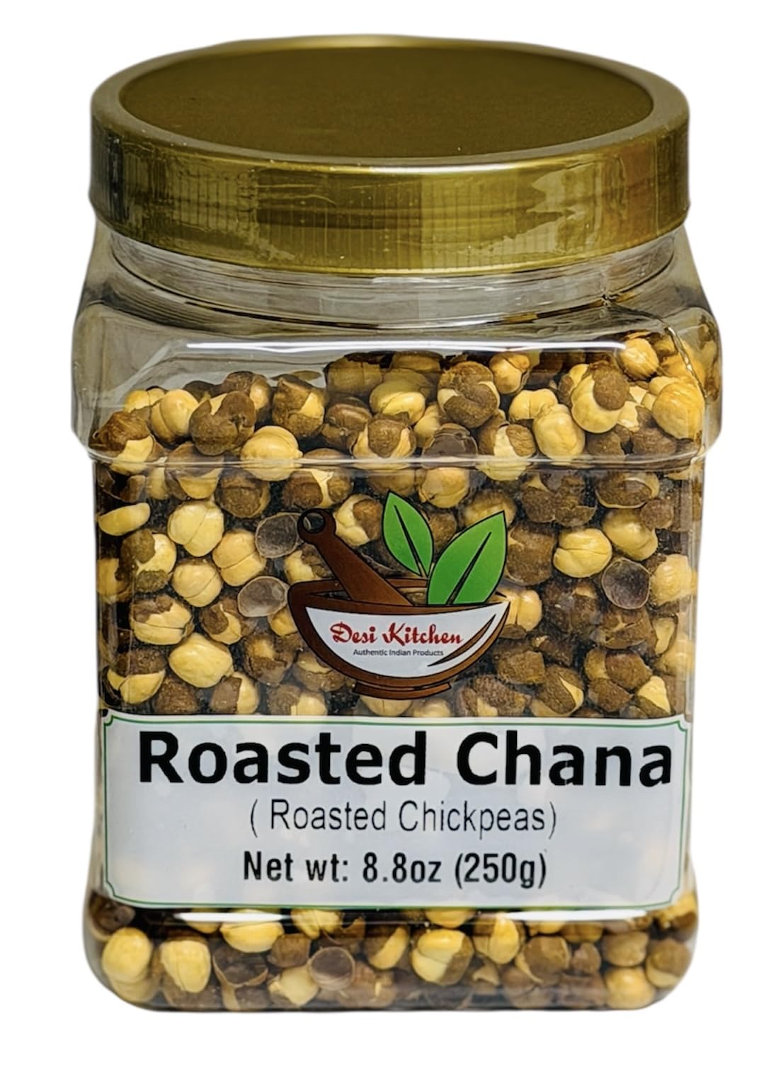 Desi Kitchen Roasted Chana (Chickpeas) Unsalted 8.8oz (250g) PET Jar ~ No Preservatives, Product of India, Great Snack, Ready to Eat