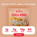 Kiss My Keto Gummy PeachRingsCandy - 1g Sugar, Low Carb, High Fiber, non-GMO Peach Ring Candy - Healthy PeachGummy Rings, Bag ofPeach Rings - Peach