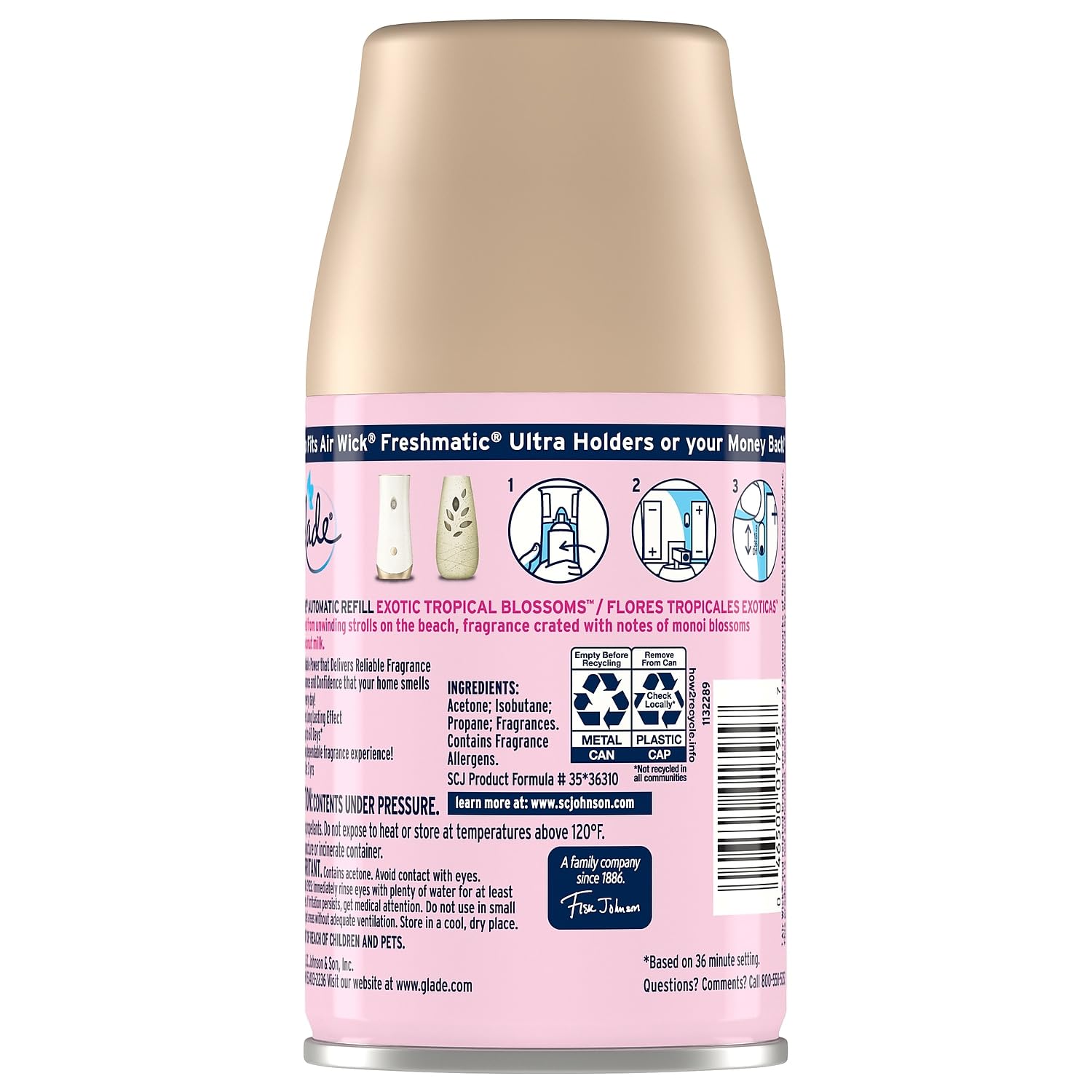 Glade Air Freshener Automatic Spray Refill, Exotic Tropical Blossoms Scent, 6.2 Oz., 4/Pack (318296)