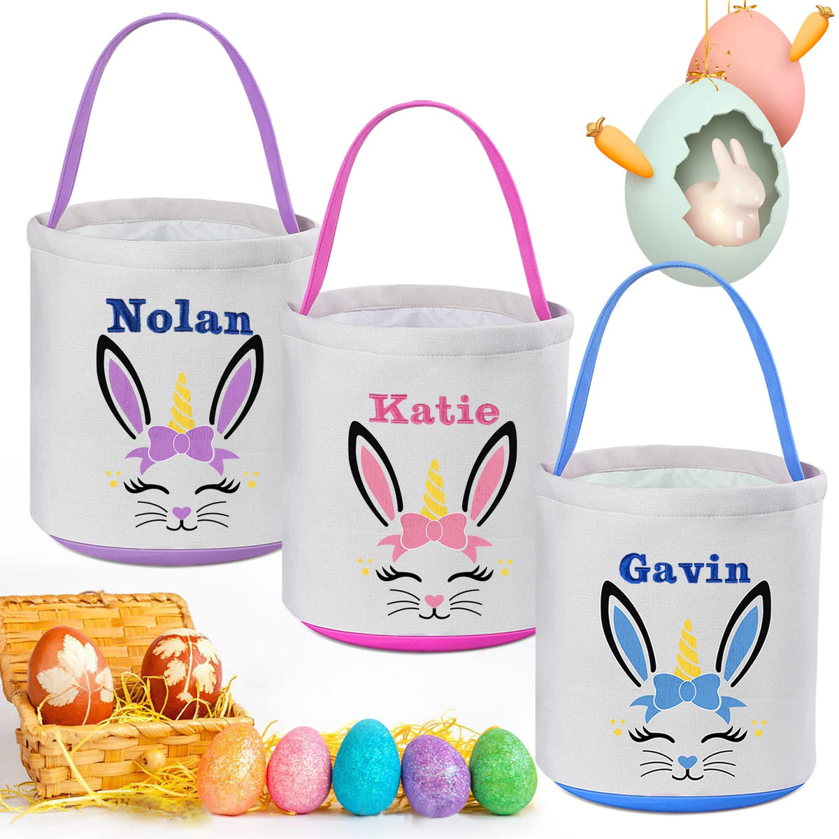 3 Pack Personalized Easter Basket, Touber Easter Bunny Baskets Easter Baskets for Kids Personalized Easter Gifts for Kids Ideas Easter Baskets Empty