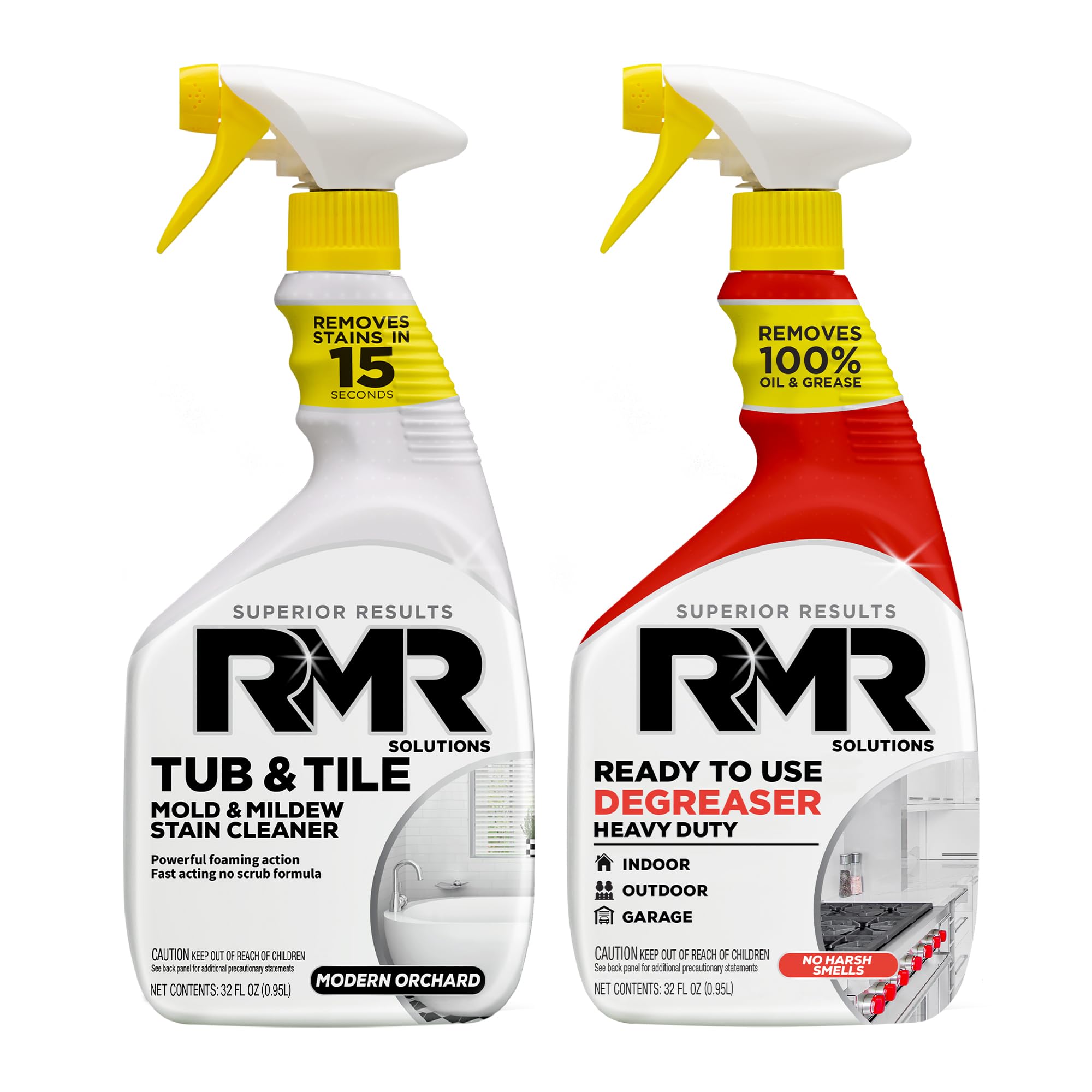 RMR Grime To Shine System - Tub & Tile Stain Remover + Ready to Use Degreaser, 2-Step Bathroom and Surface Cleaning Bundle for Tile, Grout, Shower