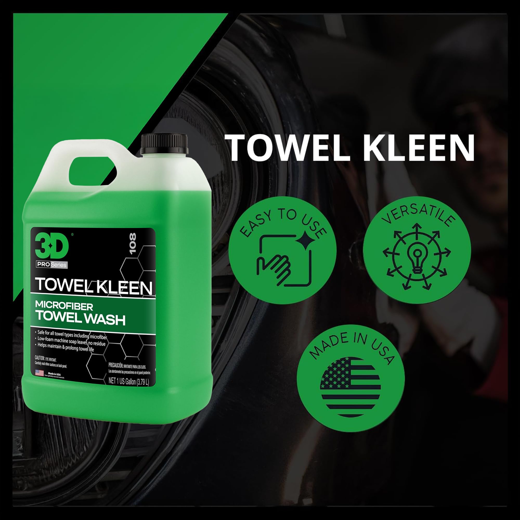 3D Towel Kleen Concentrated Microfiber Detergent - Deep Cleans, Restores & Maintains Car Wash Towel Life - Low Foam, No Residue Premium Laundry Soap 1